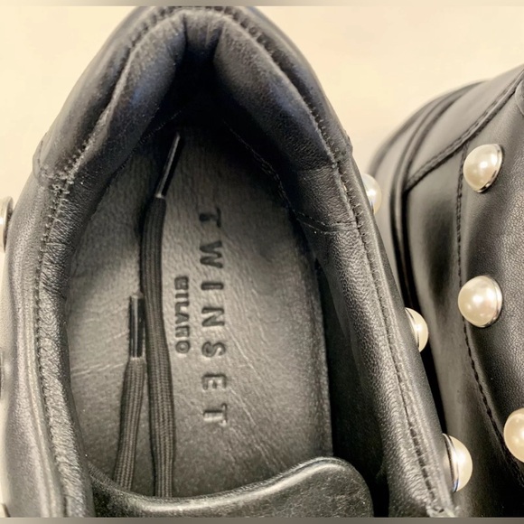 TWINSET Black Sneaker 8-8.5 US 39 NEW Platform Shoes Pearls CA8PBU Twin Set $300 - Picture 8 of 11